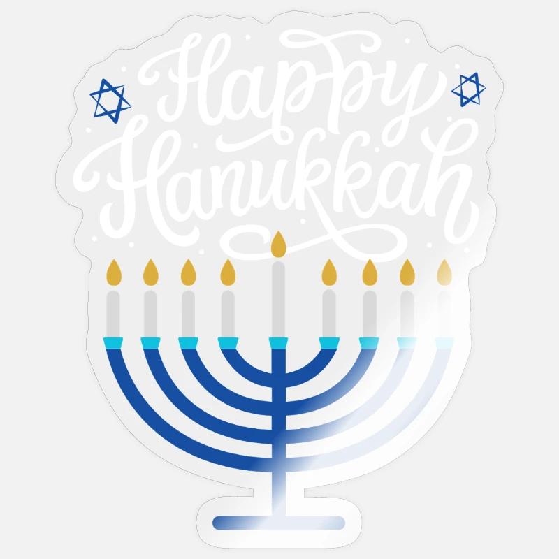 Joyeux Menorah de Hanoucca - Sticker taille S (10 x 10 cm) - brillant transparent