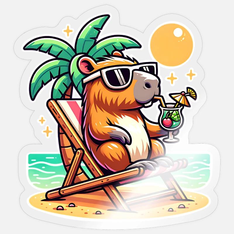 Capybara Urlaub - Sticker Größe S (10 x 10 cm) - Transparent glänzend