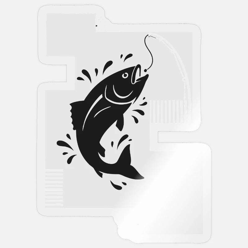 Canne à pêche au poisson - Sticker taille S (10 x 10 cm) - brillant transparent