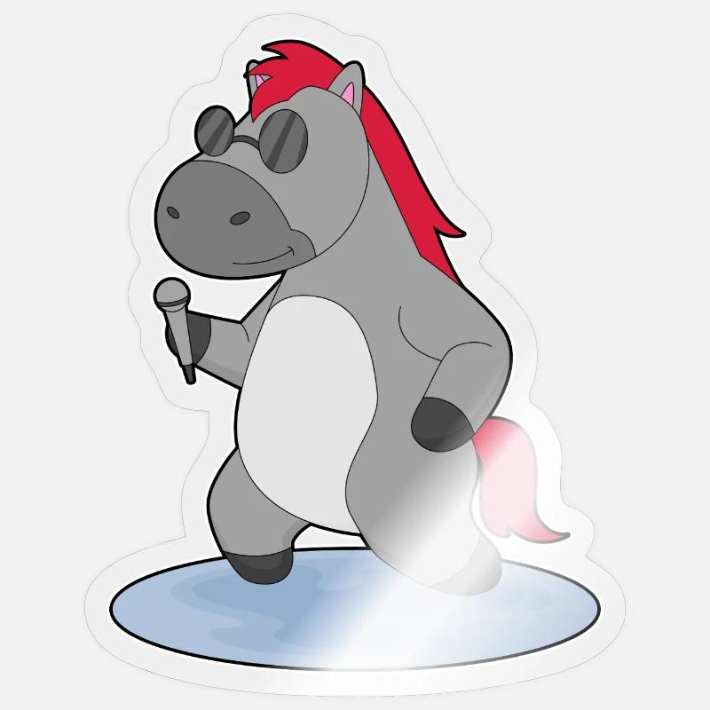 Pferd Sänger Mikrofon Singen - Sticker Größe S (10 x 10 cm) - Transparent glänzend