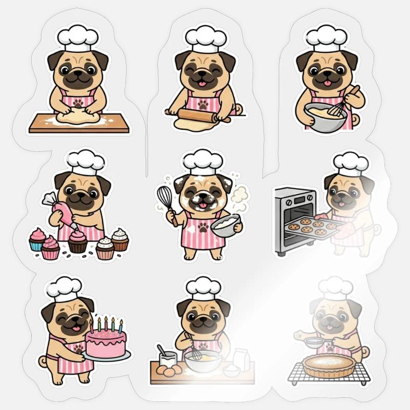Lustiger Mops Baecker Backen Konditor Sticker Größe S (10 x 10 cm)