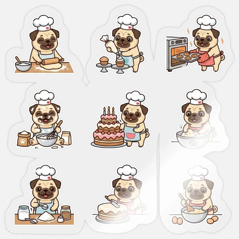 Lustiger Mops Baecker Backen Konditor - Sticker Größe S (10 x 10 cm) - Transparent glänzend