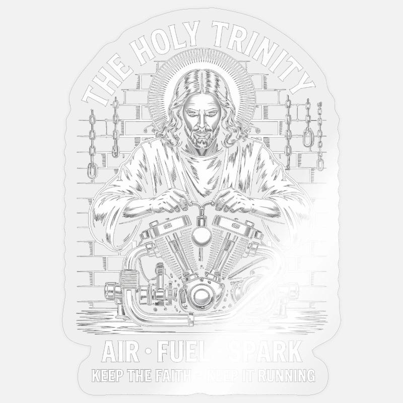 Holy Trinity Engine Mechanic - Sticker size S (10 x 10 cm) - transparent glossy