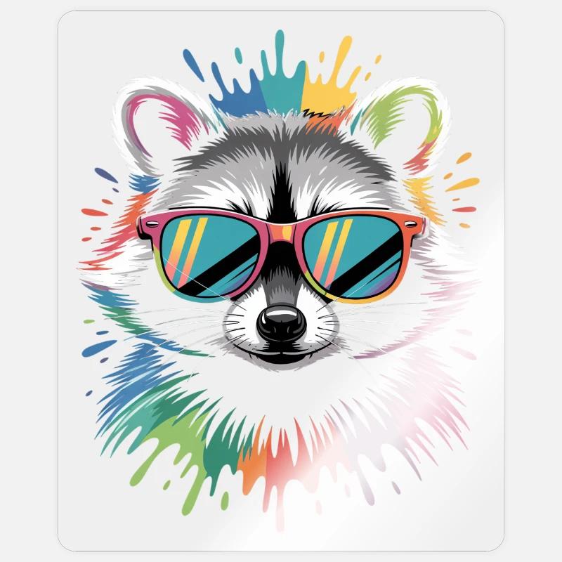 Waschbär Farbexplosion - Sticker Größe S (10 x 10 cm) - Transparent glänzend