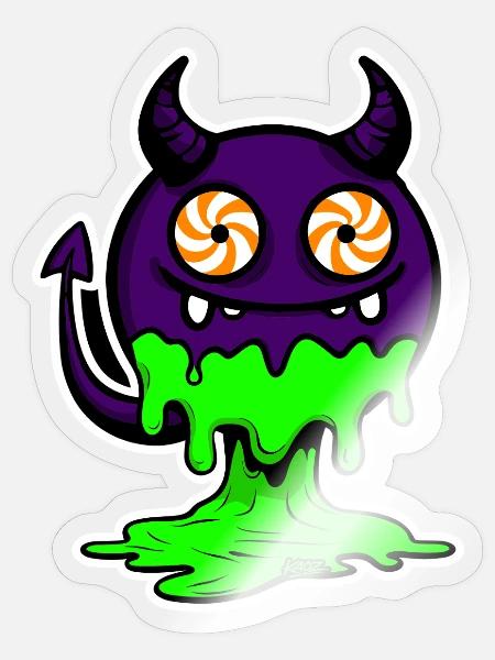 Lila Dämon mit Neon-Schleim - Sticker Größe S (10 x 10 cm) - Transparent glänzend