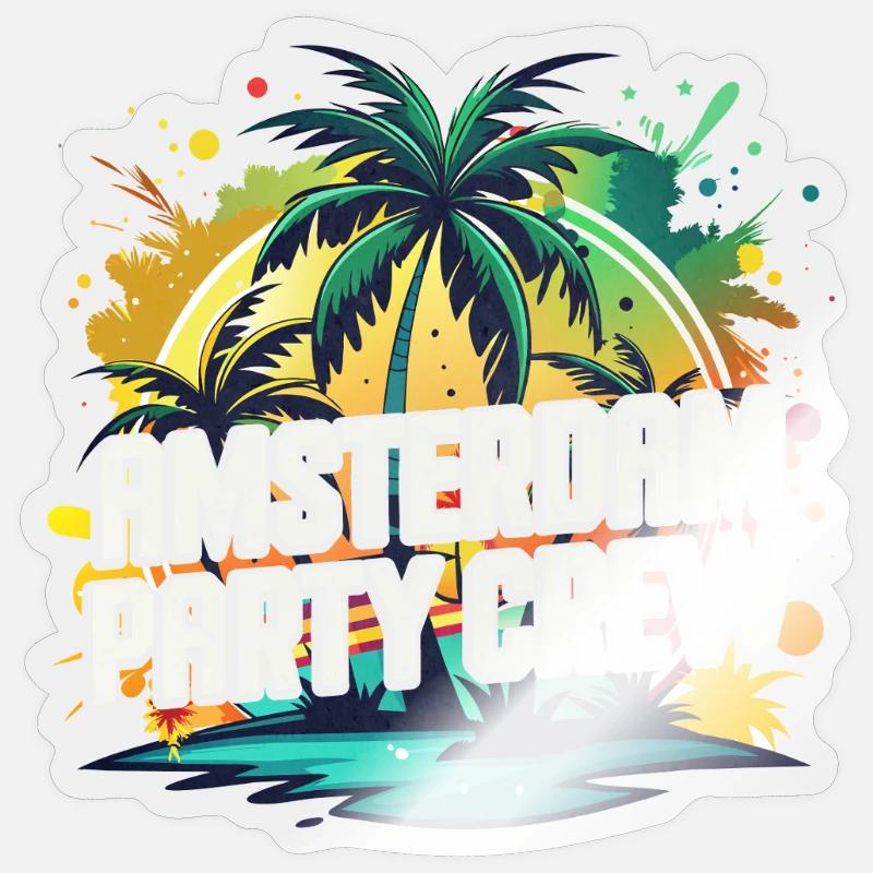 Amsterdam Party Crew - Sticker taille S (10 x 10 cm) - brillant transparent