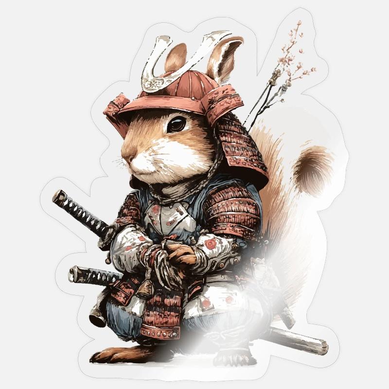 Squirrel Samurai in Armor - Sticker size S (10 x 10 cm) - transparent glossy