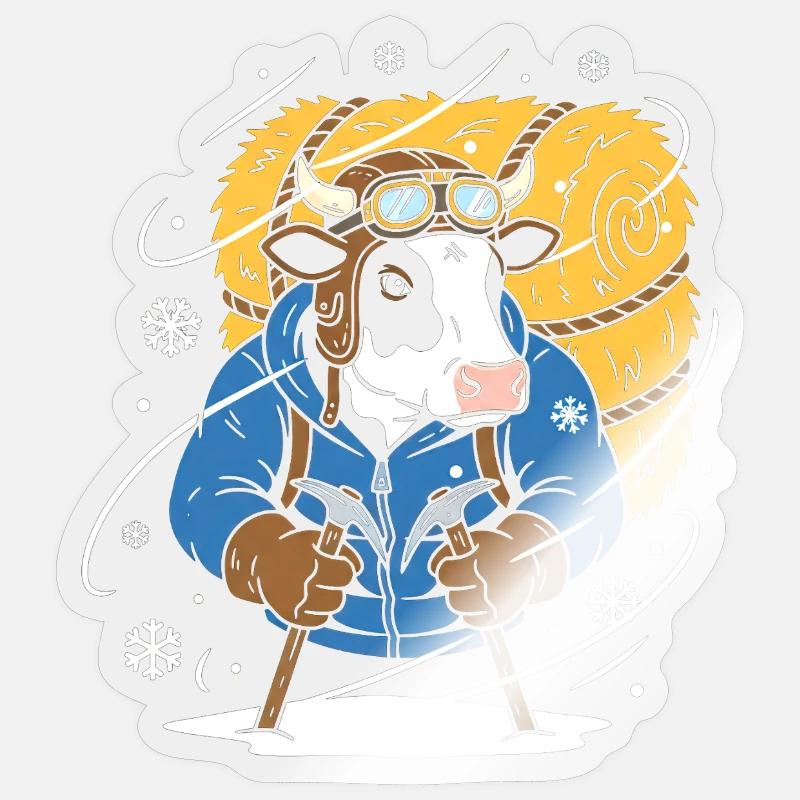 Vache bûcheron d’hiver - Sticker taille S (10 x 10 cm) - brillant transparent