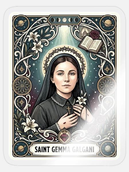 Tarotkarte der Heiligen Gemma Galgani - Sticker Größe S (10 x 10 cm) - Transparent glänzend
