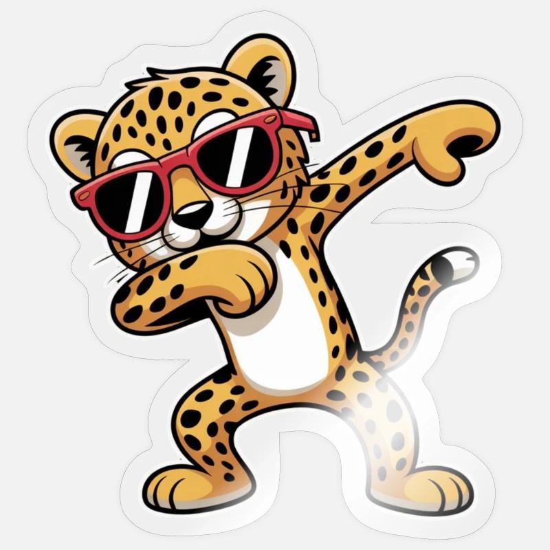 Leopard with sunglasses dance - Sticker size S (10 x 10 cm) - transparent glossy