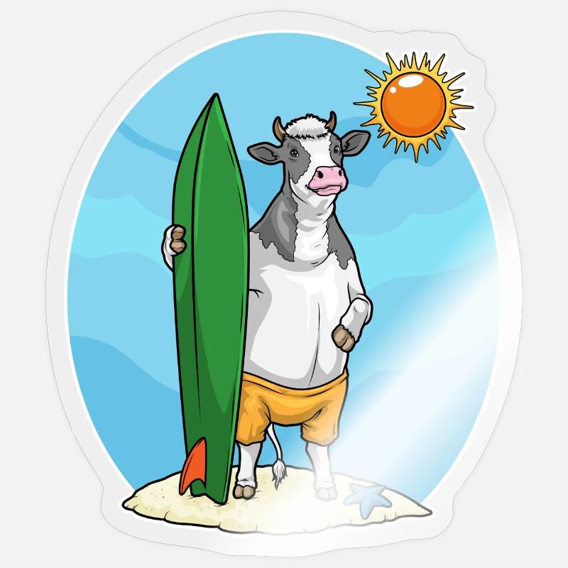 Kuh Strand Surfbrett Sommer - Sticker Größe S (10 x 10 cm) - Transparent glänzend