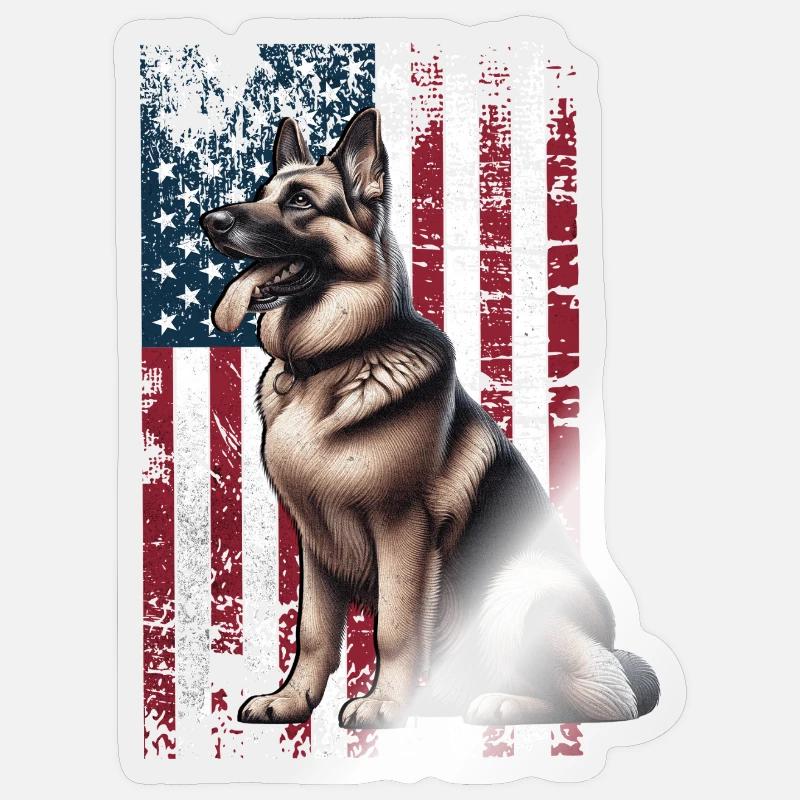 Berger allemand US Deutscher Schäferhund - Sticker taille S (10 x 10 cm) - brillant transparent