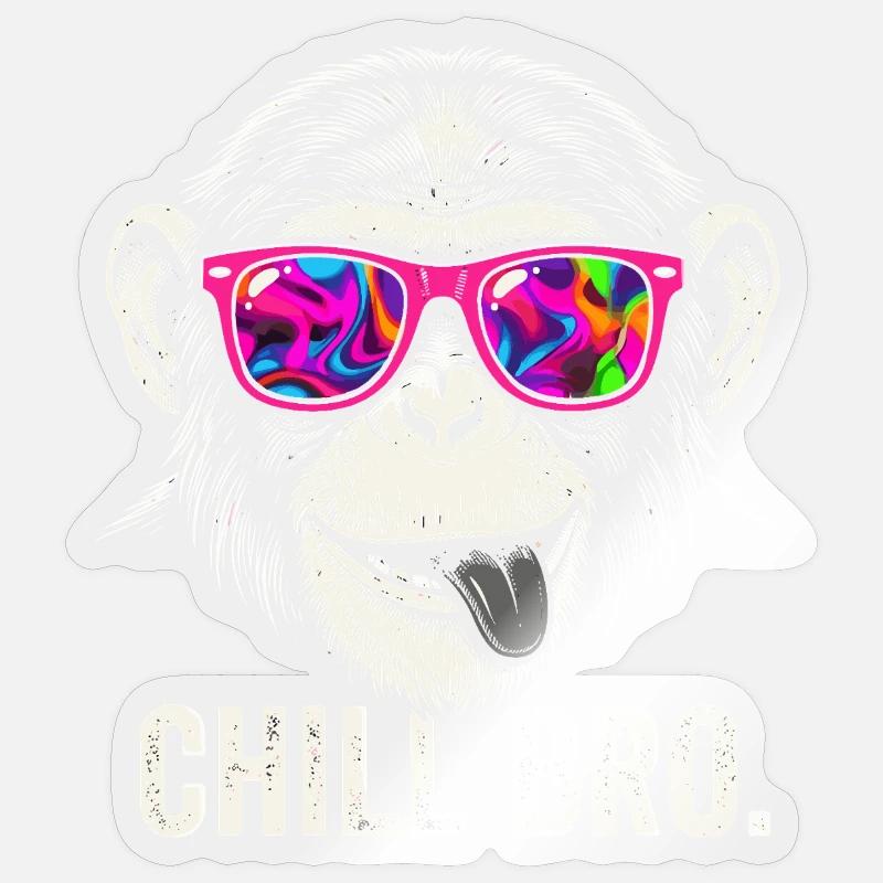Leuchtender Affe mit Neon-Sonnenbrille - Sticker Größe S (10 x 10 cm) - Transparent glänzend
