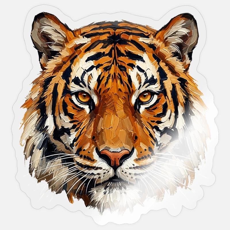 Tigerkopf im Ölfarbenstil - Sticker Größe S (10 x 10 cm) - Transparent glänzend
