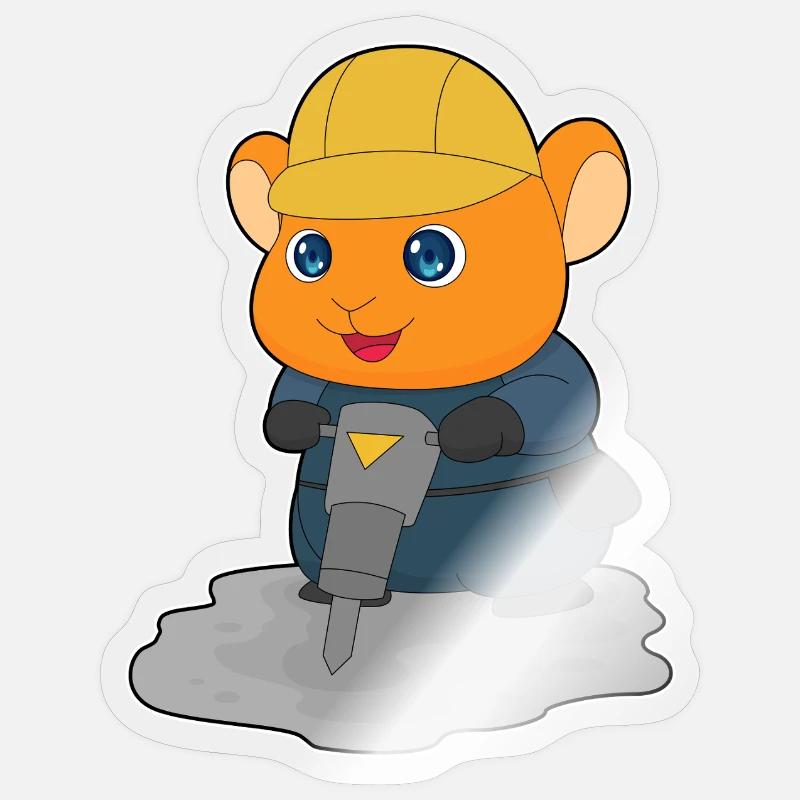 Hamster Bauarbeiter Presslufthammer Baustelle - Sticker Größe S (10 x 10 cm) - Transparent glänzend