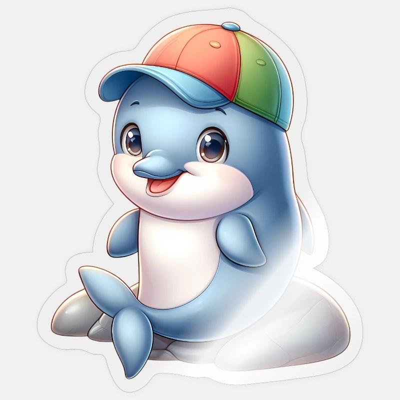 Fröhlicher Delfin mit Regenbogenkappe - Sticker Größe S (10 x 10 cm) - Transparent glänzend