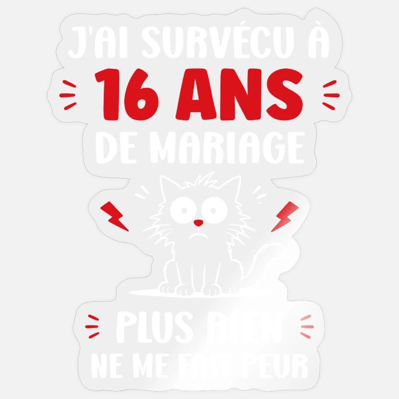 16 ans de mariage - Sticker taille S (10 x 10 cm) - brillant transparent