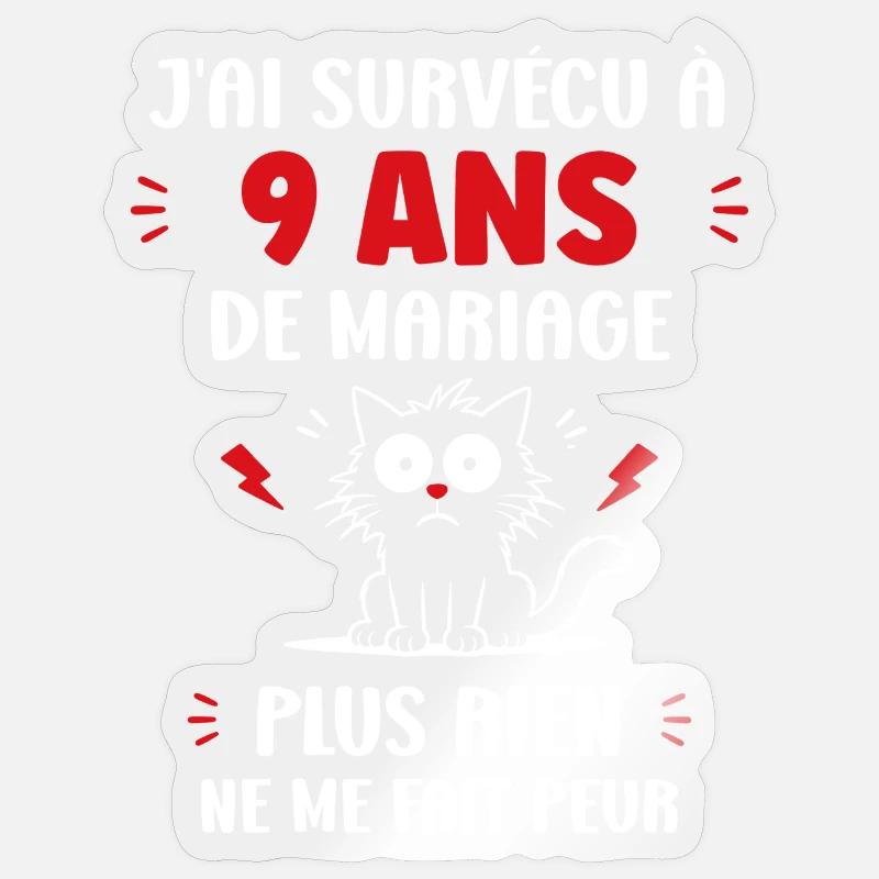 Survivre 9 ans de mariage - Sticker taille S (10 x 10 cm) - brillant transparent