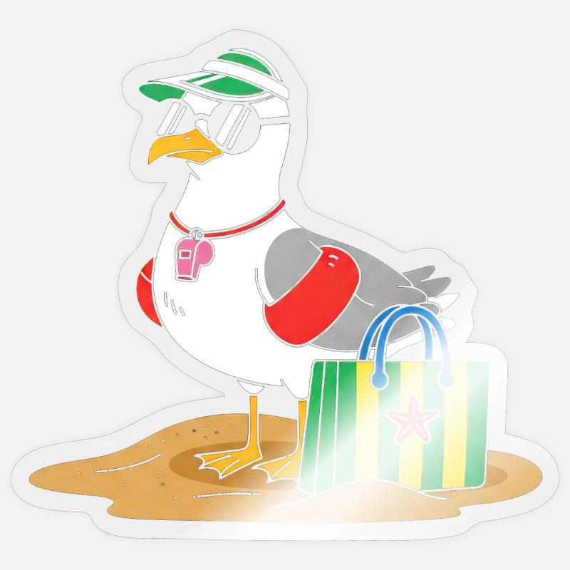 Strandvogel mit Sonnenbrille - Sticker Größe S (10 x 10 cm) - Transparent glänzend