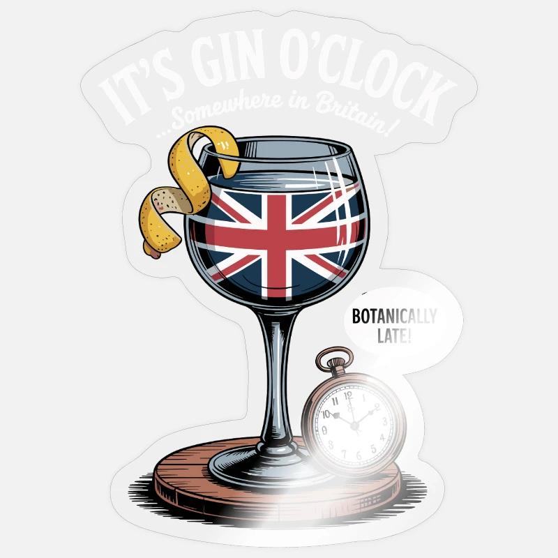 Gin O'Clock Britischer Humor - Sticker Größe S (10 x 10 cm) - Transparent glänzend