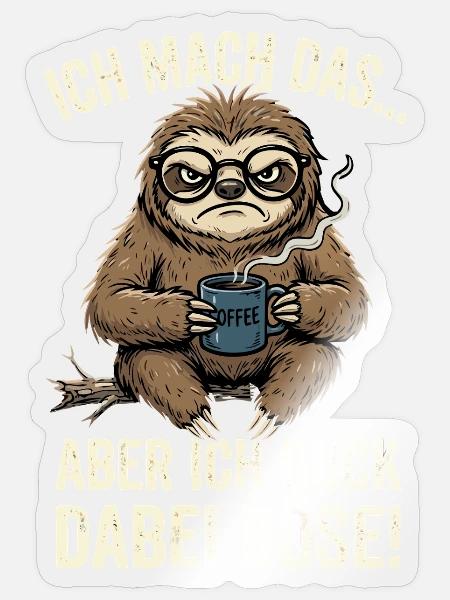 Faultier Böser Blick Kaffee - Sticker Größe S (10 x 10 cm) - Transparent glänzend