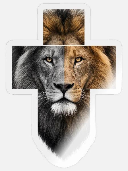 Löwe mit Jesus Kreuz christliche Religion der Juda - Sticker Größe S (10 x 10 cm) - Transparent glänzend