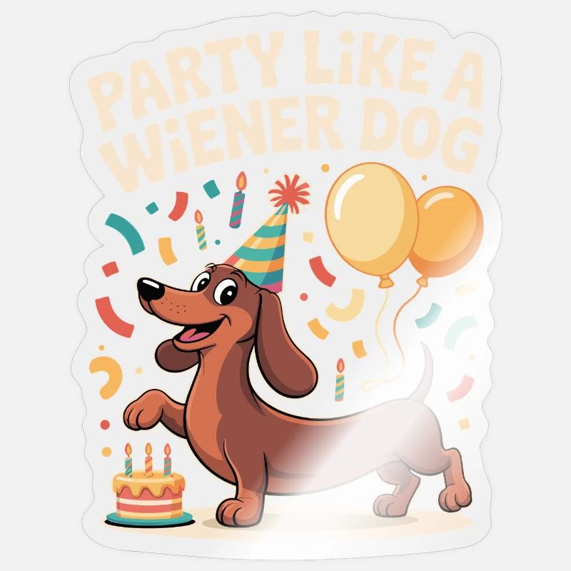 Fête teckel - Sticker taille S (10 x 10 cm) - brillant transparent
