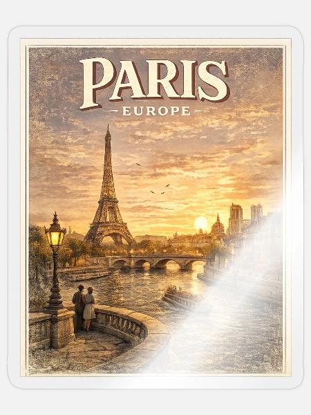 Pariser Seine Vintage-Reiseplakat - Sticker Größe S (10 x 10 cm) - Transparent glänzend