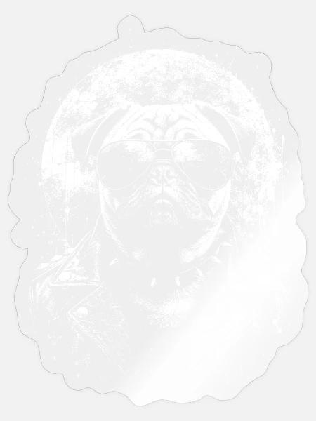 Monochrom Mops-Porträt mit Brille - Sticker Größe S (10 x 10 cm) - Transparent glänzend
