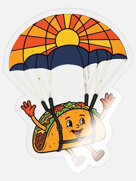 Taco Fallschirm Skydiving - Sticker Größe S (10 x 10 cm) - Transparent glänzend