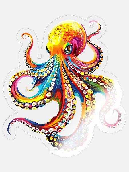 Oktopus Kraken Tintenfisch Meer Süßer Oktopus - Sticker Größe S (10 x 10 cm) - Transparent glänzend