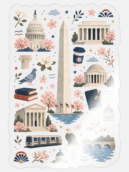 Washington D.C. | Monumente & Kirschblüten - Sticker Größe S (10 x 10 cm) - Transparent glänzend