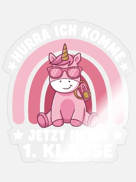 1. Klasse Einhorn Schulstart Einschulung - Sticker Größe S (10 x 10 cm) - Transparent glänzend