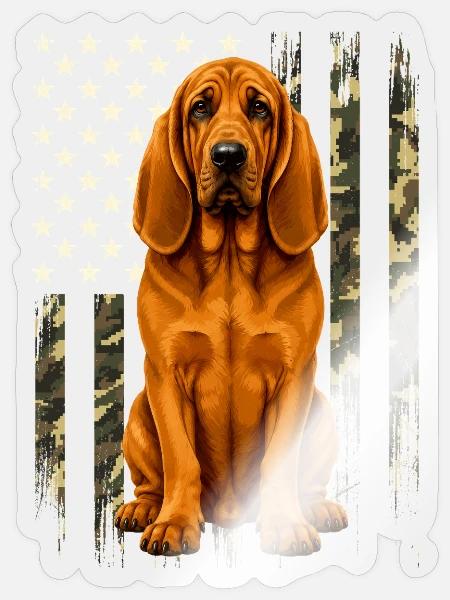 Bloodhound Tarnung US-Flagge – Jagdhund-Vater - Sticker Größe S (10 x 10 cm) - Transparent glänzend