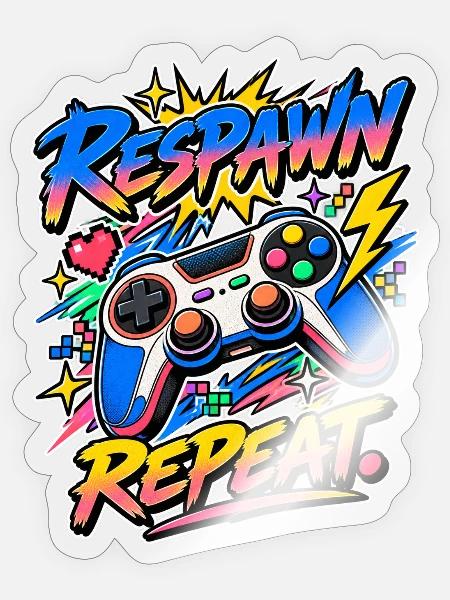 Respawn Repeat Neon Controller - Sticker Größe S (10 x 10 cm) - Transparent glänzend