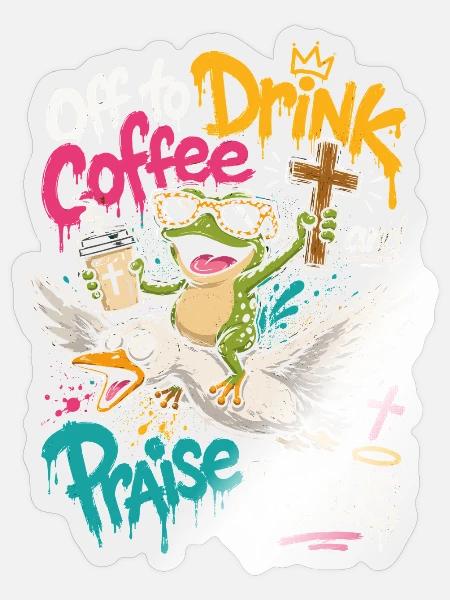 Kaffee, Kreuz und Frosch - Sticker Größe S (10 x 10 cm) - Transparent glänzend