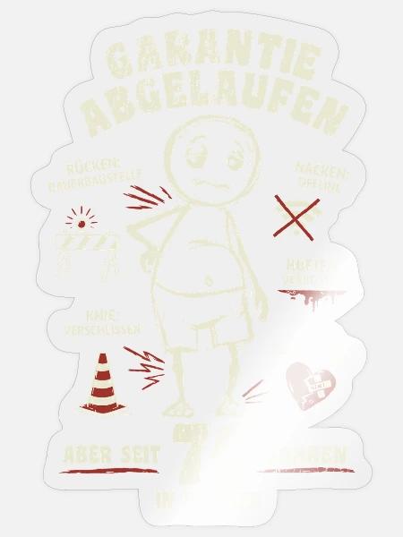 70 Jahre | Garantie abgelaufen | lustiger Cartoon - Sticker Größe S (10 x 10 cm) - Transparent glänzend