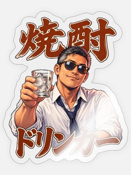Shochu Drinker - Sticker Größe S (10 x 10 cm) - Transparent glänzend