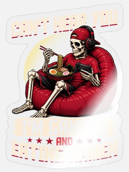 Funny Gaming and Ramen Gamer Skeleton - Sticker Größe S (10 x 10 cm) - Transparent glänzend