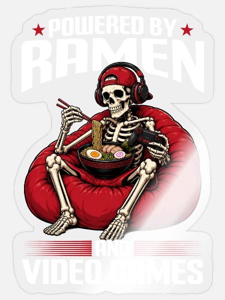 Funny Gaming and Ramen Gamer Skeleton - Sticker Größe S (10 x 10 cm) - Transparent glänzend