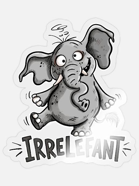 Irrelefant Cartoon Motiv Elefant Wortspiel Humor - Sticker Größe S (10 x 10 cm) - Transparent glänzend