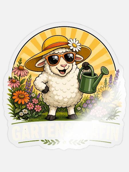 Gartenschäfin Mit Gießkanne Blumen Garten - Sticker Größe S (10 x 10 cm) - Transparent glänzend