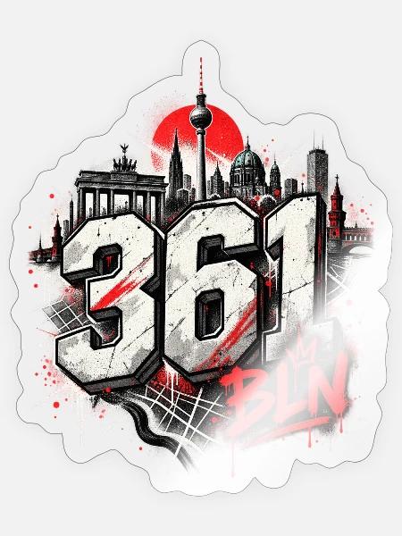 Berlin 361 BLN – Graffiti Skyline - Sticker Größe S (10 x 10 cm) - Transparent glänzend