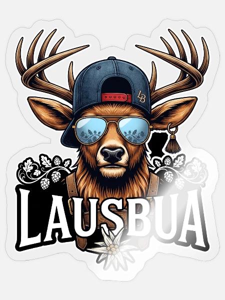Lausbua Hirsch Cap Style - Sticker Größe S (10 x 10 cm) - Transparent glänzend