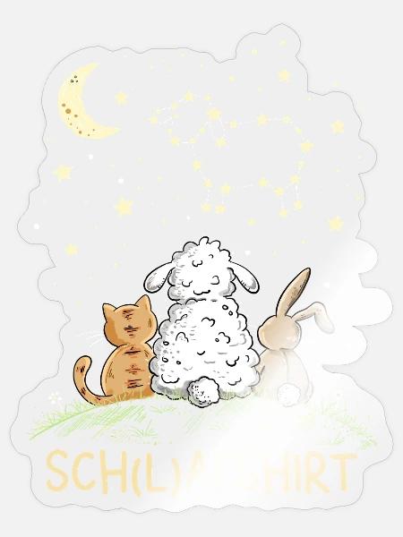Schlafshirt Schafshirt Schaf Katze Hase Sternbild - Sticker Größe S (10 x 10 cm) - Transparent glänzend