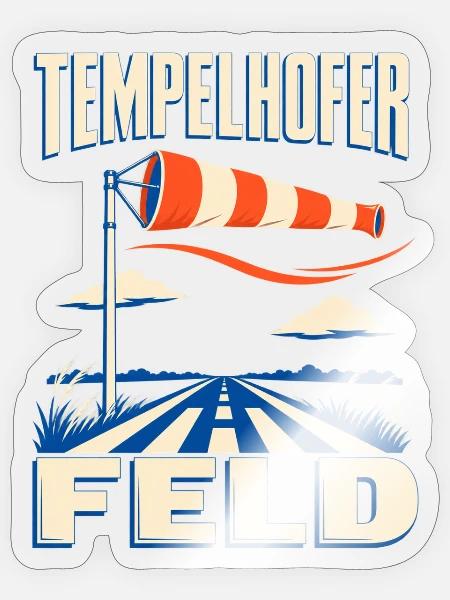 Tempelhofer Feld – Windsack und Startbahn - Sticker Größe S (10 x 10 cm) - Transparent glänzend