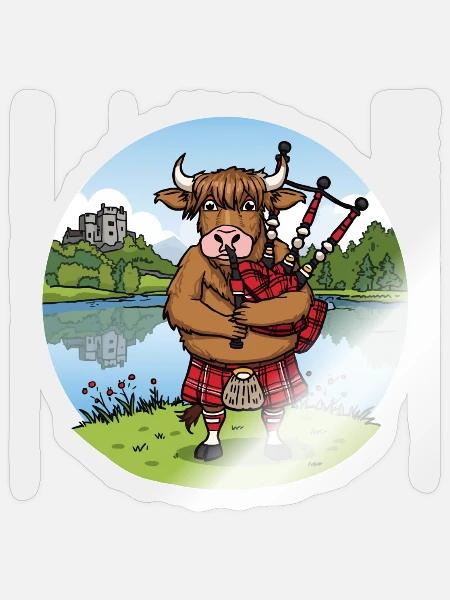 Highland-Kuh-Dudelsäcke - Sticker Größe S (10 x 10 cm) - Transparent glänzend