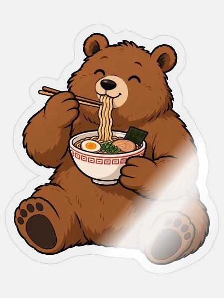 Bär liebt Ramen – Nudeln & Genuss - Sticker Größe S (10 x 10 cm) - Transparent glänzend