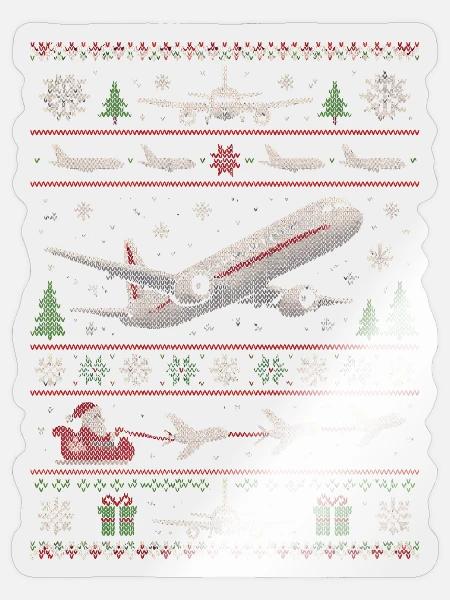 Weihnachtspullover mit Flugzeugmotiv - Sticker Größe S (10 x 10 cm) - Transparent glänzend