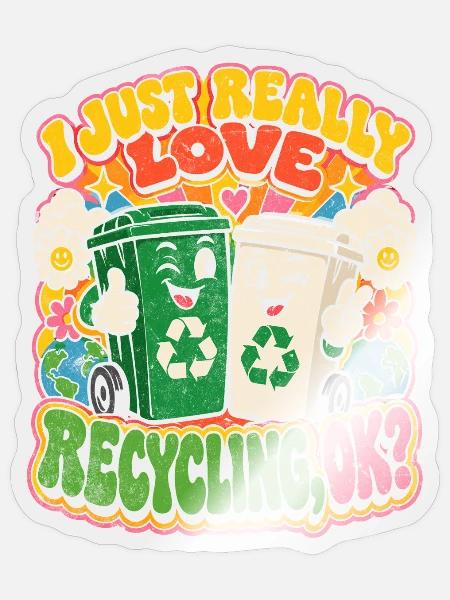 Ich liebe Recycling Cartoon - Sticker Größe S (10 x 10 cm) - Transparent glänzend